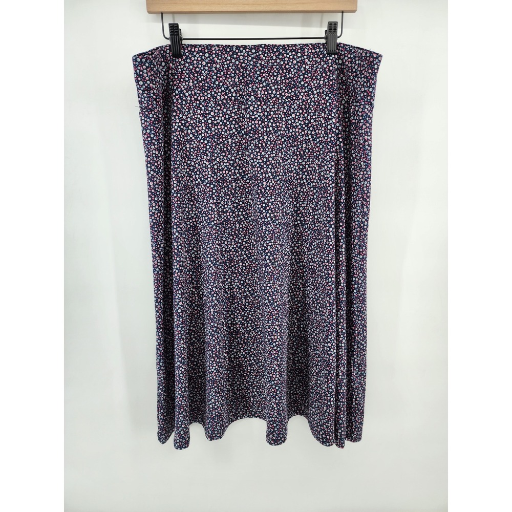 Christopher & Banks XL Blue Pink Ditsy Dot Floral A-Line Midi Skirt Stretch